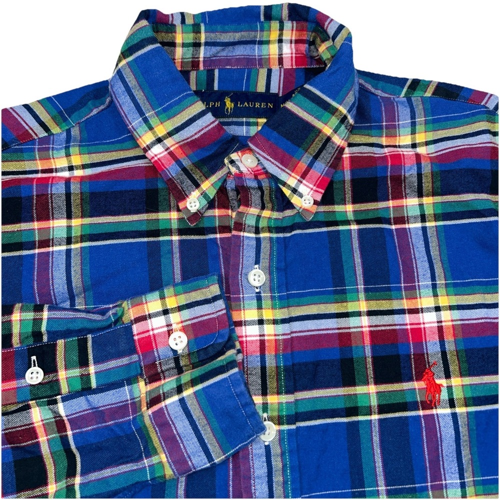Polo Ralph Lauren Multi Colored Plaid Flannel Meds Medium Long Sleeve Button‎ Up